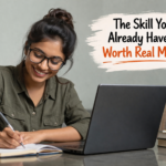 Smiling woman working in cozy home office
