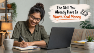 Smiling woman working in cozy home office